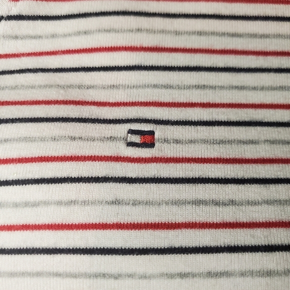 Tommy Hilfiger Women's Shirt v neck Short Sleeve White Gray Navy Red Stripe 0x - Picture 4 of 8